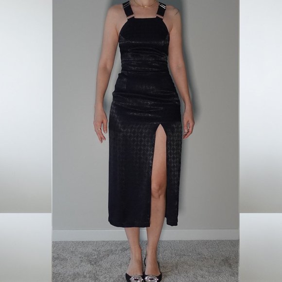 Koton Dark Blue Adjustable Straps Slit Cocktail Dress Size 8 / 34 - Picture 2 of 6